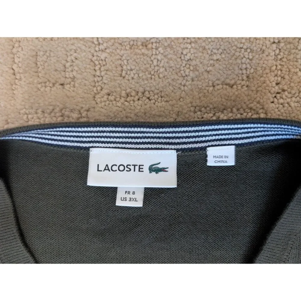 Lacoste Sweater Mens 3X 3XL Dark Green V Neck